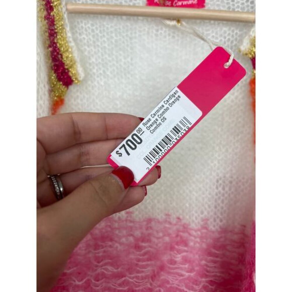NWT Rose Carmine Oversized Ombré Mohair Blend Cardigan Pink White Size: OS - Picture 7 of 10